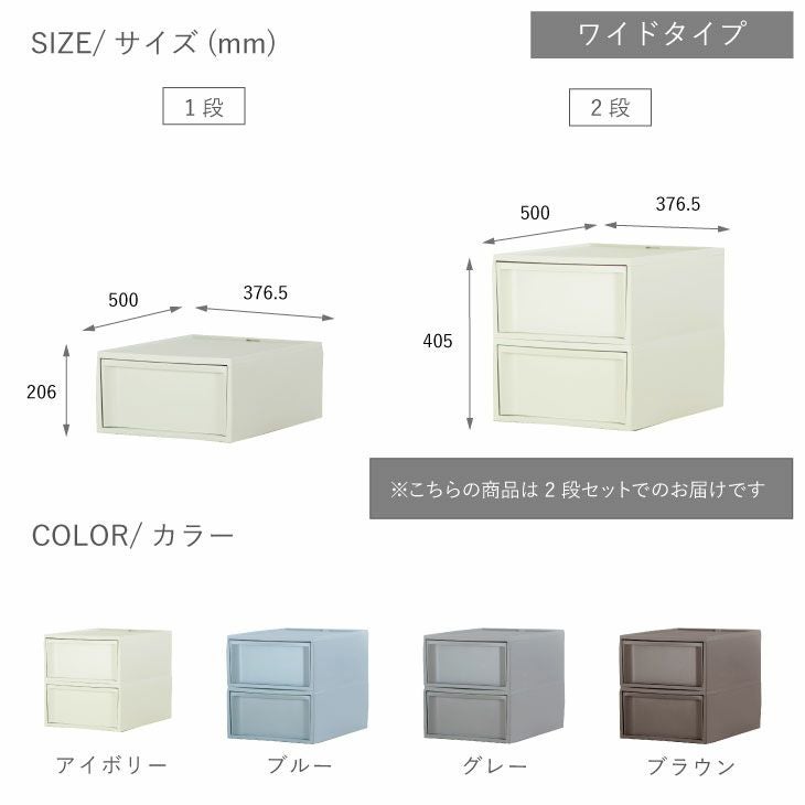 スタックシステムケース ワイドM 2段セット（引き出し収納ボックス